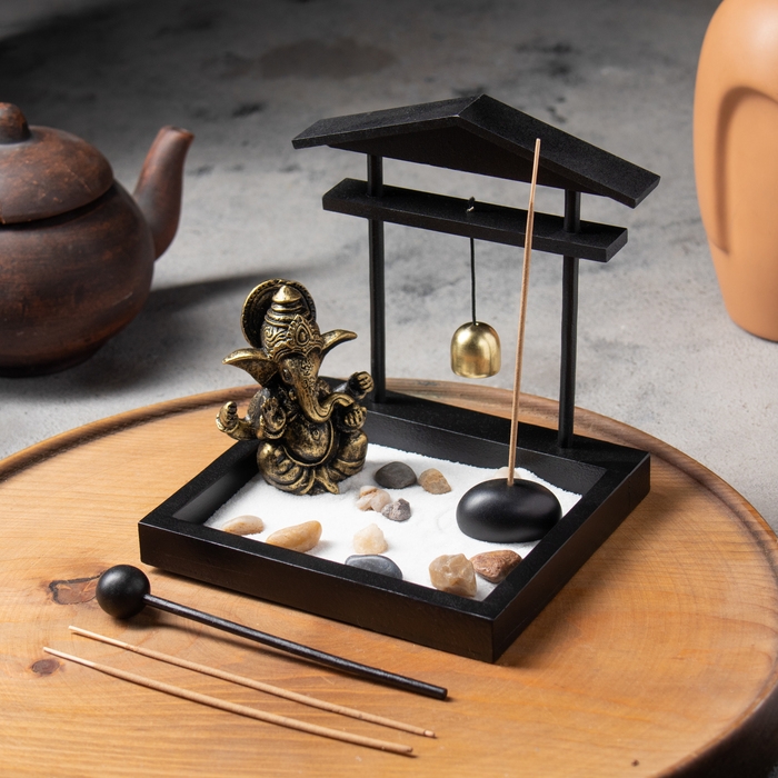 Сад камней с подставкой для благовоний  Сад камней с подставкой для благовоний "Ганеша с колоколом"