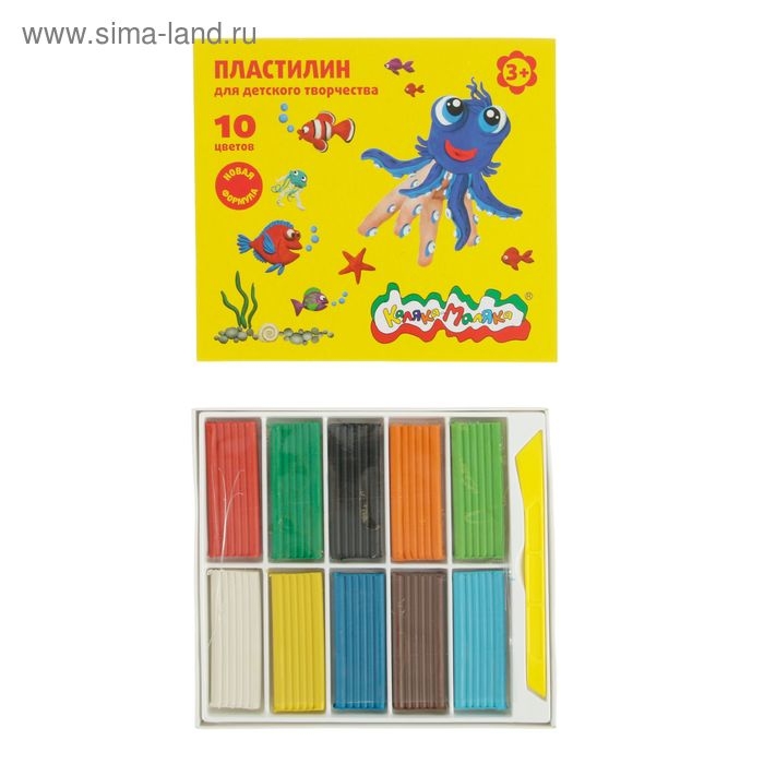 Пластилин 10 цветов 150 г  Пластилин 10 цветов 150 г "Каляка-Маляка", со стеком