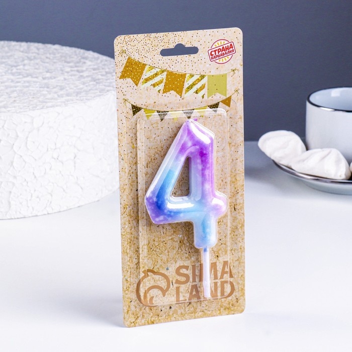 Свеча в торт на шпажке  Свеча в торт на шпажке "Галактика", цифра 4, 9 см, ГИГАНТ