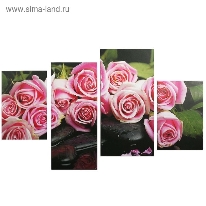 Картина модульная на подрамнике  Картина модульная на подрамнике "Нежные розы"  2-30х45; 1-29,5х69; 1-34х69, 80*130 см