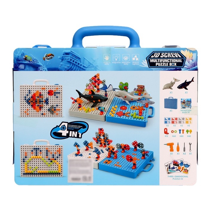 Конструктор винтовая мозаика «Морской мир», с электрическим шуруповертом, 193 детали Конструктор винтовая мозаика «Морской мир», с электрическим шуруповертом, 193 детали