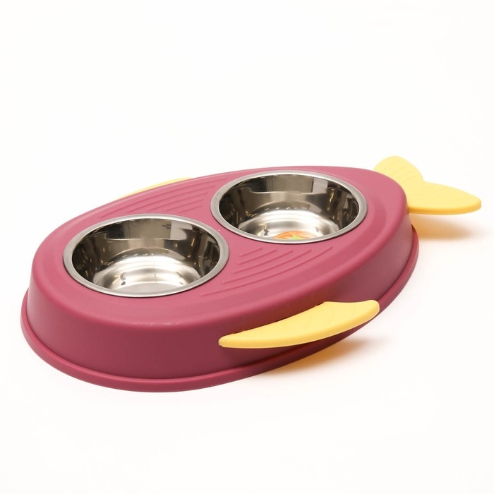 Миска металлическая двойная на пластиковом основании 2 х 160 мл, 35 х 23,5 х 5 см, розовая Миска металлическая двойная на пластиковом основании 2 х 160 мл, 35 х 23,5 х 5 см, розовая