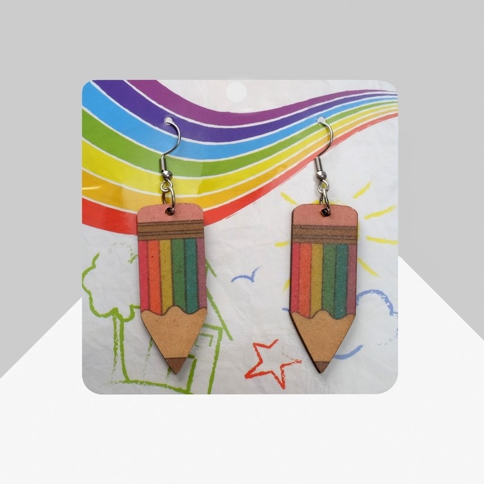 Серьги «Школа» карандашики, цветные в серебре Серьги «Школа» карандашики, цветные в серебре