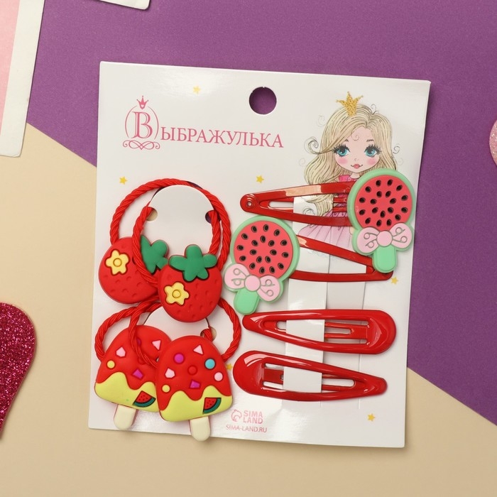 Набор для волос Набор для волос "Ванилька" (4 резинки, 4 невидимки) карамельки арбуз, красный