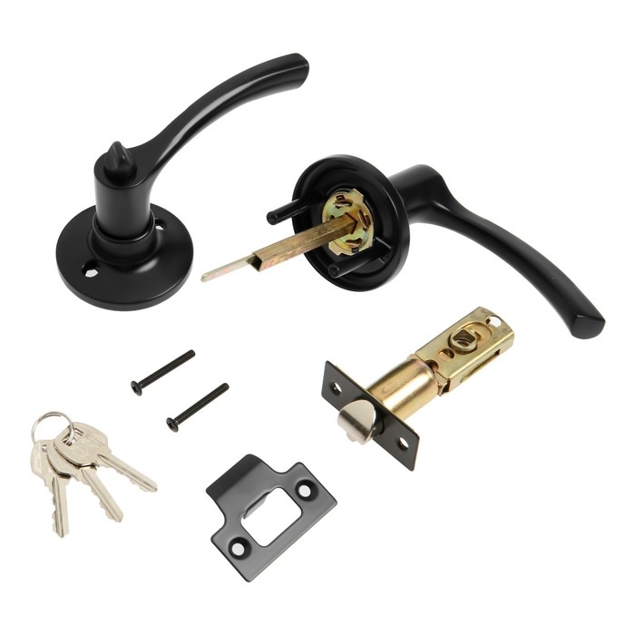 Защелка (мод.3186), межкомнатная, фиксатор, 3 ключа, цвет матовый черный Защелка (мод.3186), межкомнатная, фиксатор, 3 ключа, цвет матовый черный