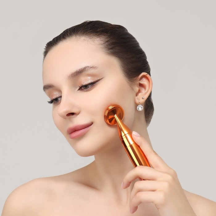 Массажёр для лица, 3,4 &times; 15 см, две насадки, цвет медный