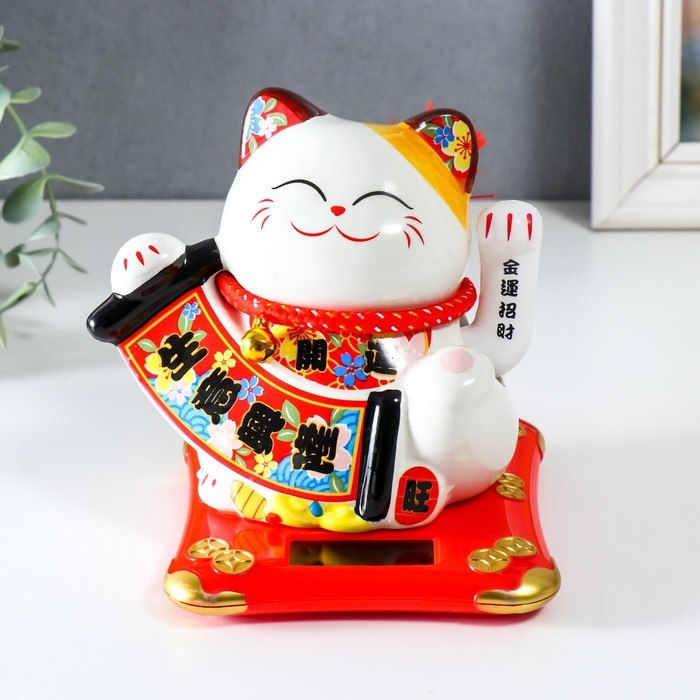 Маятник керамика Маятник керамика "Манэки-нэко с гармонью" от солнечных батарей 11х13х15 см