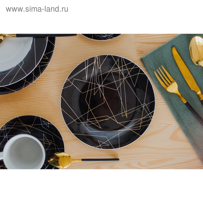 Тарелка керамическая обеденная Доляна «Кассиопея», d=24 см, цвет чёрный Тарелка керамическая обеденная Доляна «Кассиопея», d=24 см, цвет чёрный