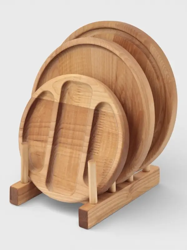 Подарочный набор посуды Adelica &laquo;Бари&raquo;, доска разделочная d=25 см, блюдо для подачи d=24 см, менажница 3 секции d=20 см, подставка, дерево берёза