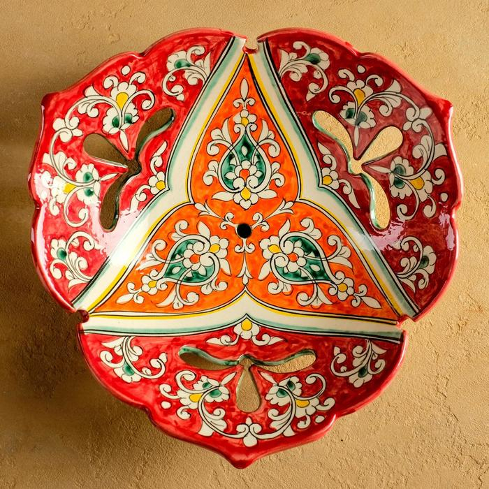 Фруктовница Риштанская Керамика  Фруктовница Риштанская Керамика "Цветы",  26 см, красная