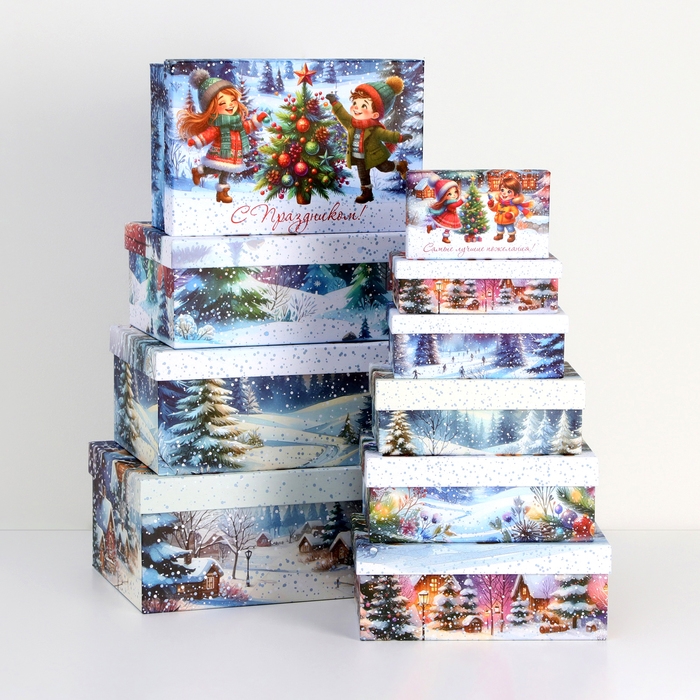 Набор подарочных новогодних коробок 10 в 1 Набор подарочных новогодних коробок 10 в 1 "Новогдние каникулы", 32,5 х 20 х 12,5 - 12 х 7 х 4 см. Новый год