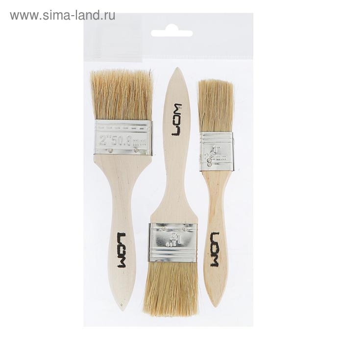 Набор кистей ЛОМ, натуральная щетина, деревянная рукоятка, 1-1.5-2 Набор кистей ЛОМ, натуральная щетина, деревянная рукоятка, 1-1.5-2", 25, 38, 50 мм