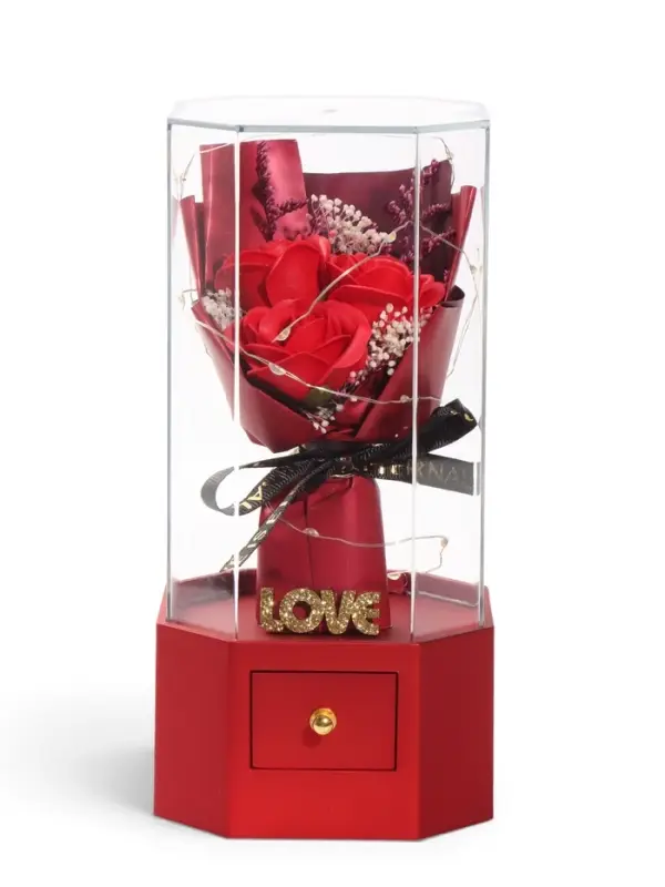 Шкатулка декоративная &laquo;Роза Love&raquo;, с подсветкой, 3хААА,, LN1445, 10&times;10&times;20.5 см, красный
