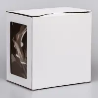 Коробка под торт 3 окна, с ручками, белая, 28&times;28&times;20 см