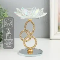 Стеклянный подсвечник на 1 свечу &laquo;Лотос на кольцах&raquo;, золото, d=4.2 см, 6.5&times;6.5&times;15 см