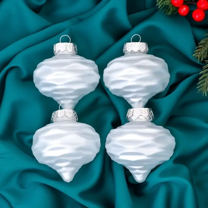 Ёлочные игрушки 4 шт. &laquo;Глория луковки волны&raquo; 7&times;7 см, белый