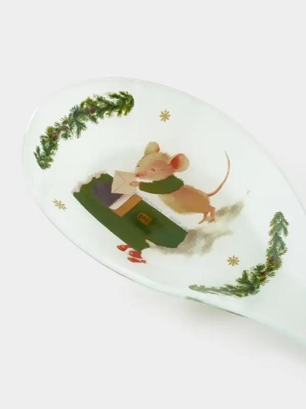 Подставка под ложку Доляна «Новогодние зверята», 26.5×10×2 см, стекло, белая Подставка под ложку Доляна «Новогодние зверята», 26.5×10×2 см, стекло, белая