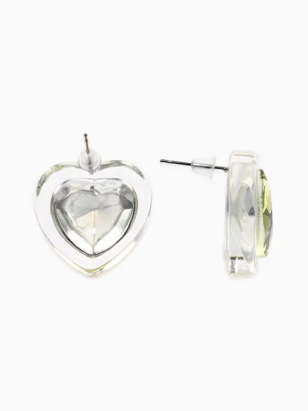Серьги гвоздики &laquo;Кристалл. Сердце&raquo;, зелёный