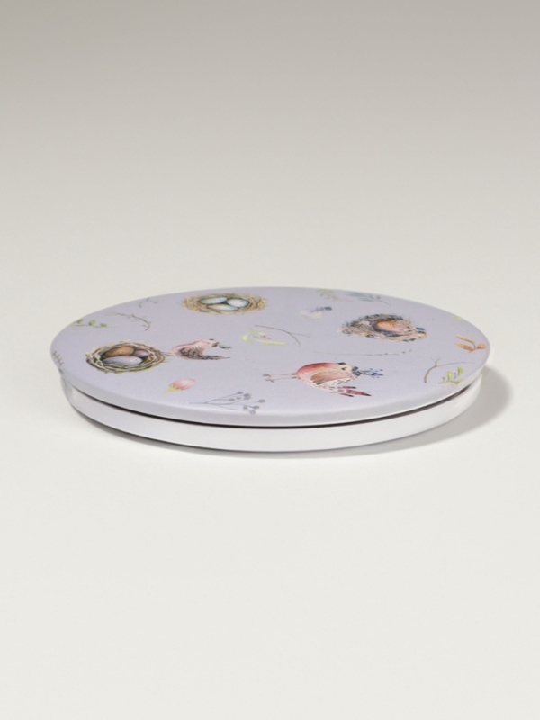 Зеркало складное «Птички», d = 7,3 см, с увеличением, цвет сиреневый