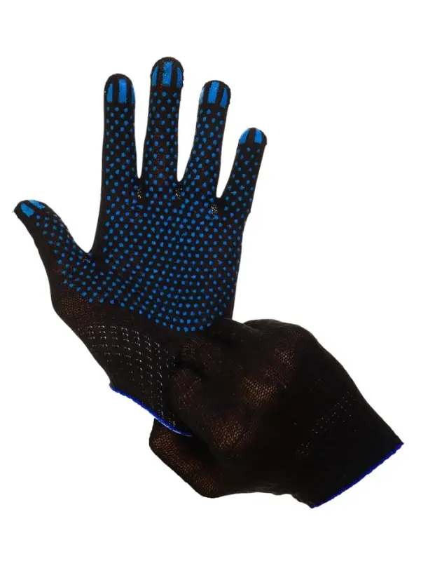 Перчатки садовые, хб, вязка 10 класс, 3 нити, размер 9, с ПВХ точками, чёрные Перчатки садовые, хб, вязка 10 класс, 3 нити, размер 9, с ПВХ точками, чёрные