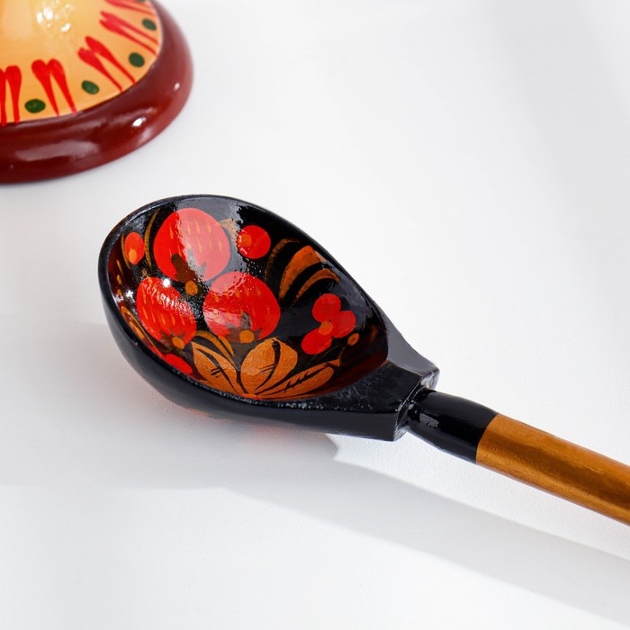 Ложка для солений, с художественной росписью, черная, хохлома Ложка для солений, с художественной росписью, черная, хохлома