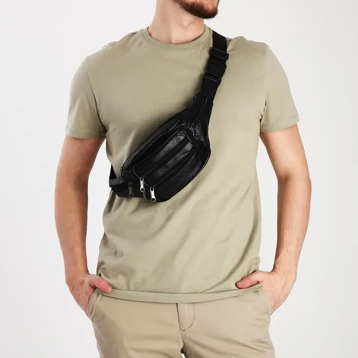 Сумка поясная на молнии, 7&times;33&times;12 см, чёрная