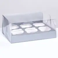 Коробка для 6 капкейков 23.5&times;16&times;10 см, серебро