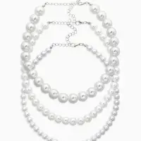 Чокеры из бусин &laquo;Сияние жемчуга&raquo;, 3 шт. бусины №14.10, 8, L=43 см, белый в серебре
