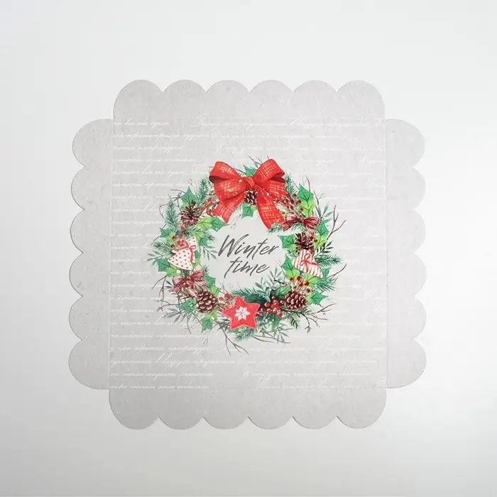 Коробка для кондитерских изделий новогодняя с пластиковой крышкой Winter time, 21&times;21&times;3 см