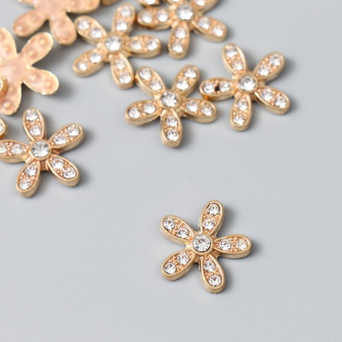 Декор для творчества металл, стразы Декор для творчества металл, стразы "Ромашка" набор 10 шт золото 1,5х1,5 см