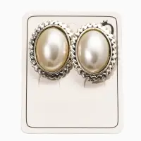 Клипсы "Винтаж" овал жемчуга, цвет белый в чернёном серебре Клипсы "Винтаж" овал жемчуга, цвет белый в чернёном серебре