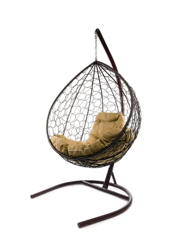 Кресло - кокон подвесное &laquo;Капля&raquo;, 72&times;98&times;186 см, с искусственным ротангом, коричневое, с бежевой подушкой