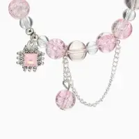 Браслет с подвесками "Сахарный" ромб, сердечко, шар №10, цвет бело-розовый в серебре