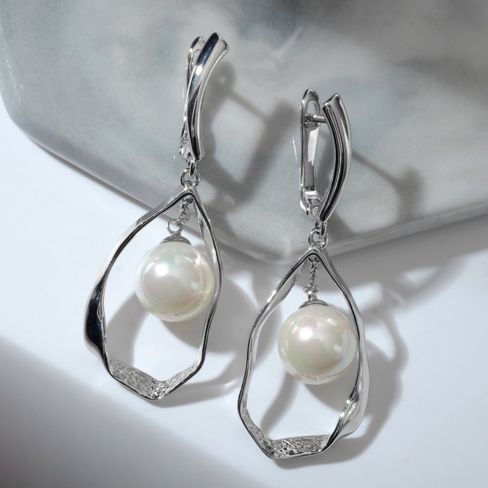 Серьги «Майорка» абстракция, цвет белый в серебре Серьги «Майорка» абстракция, цвет белый в серебре