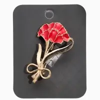 Брошь  "Гвоздика" с лентой, цвет красный в золоте