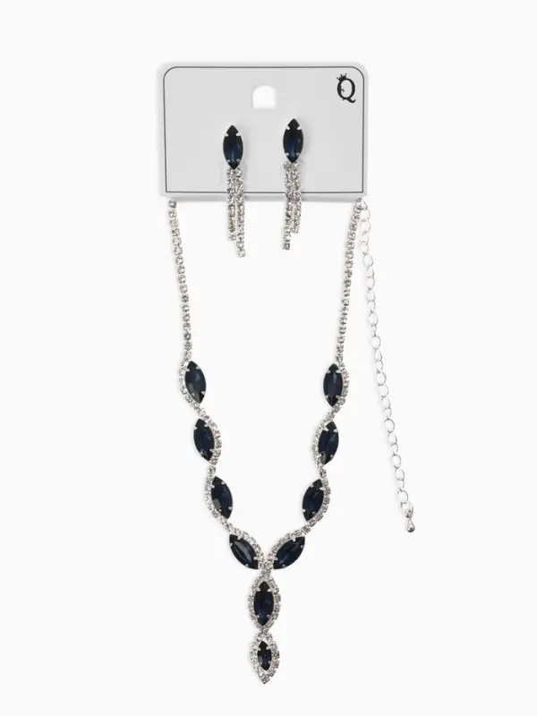 Набор 2 пред-а: серьги, колье Набор 2 пред-а: серьги, колье "Вечерний шик" лепестки, цвет бело-тёмно-синий в серебре