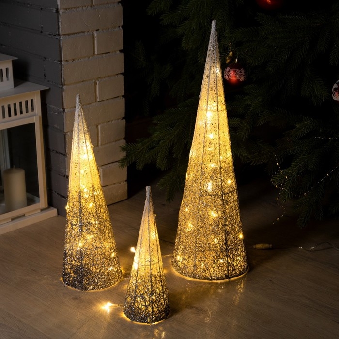 Светодиодная фигура «Серебристые конусы» 30, 45, 60 см, текстиль, металл, 220 В, свечение тёплое белое Светодиодная фигура «Серебристые конусы» 30, 45, 60 см, текстиль, металл, 220 В, свечение тёплое белое