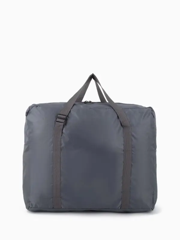 Сумка дорожная на молнии, складная в косметичку, наружный карман, держатель для чемодана, серая, голубая