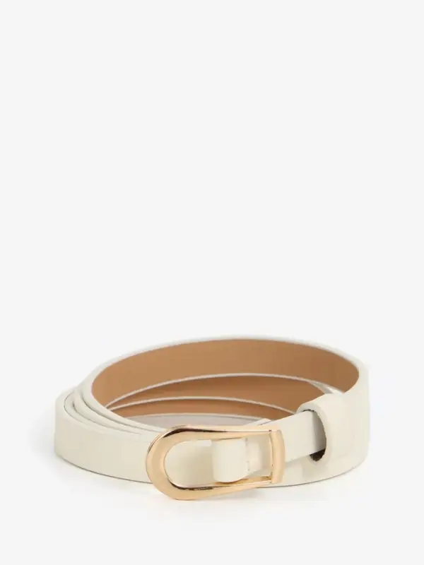 Ремень женский тонкий, 110&times;1.2 см, пряжка металл, золотистая, белый