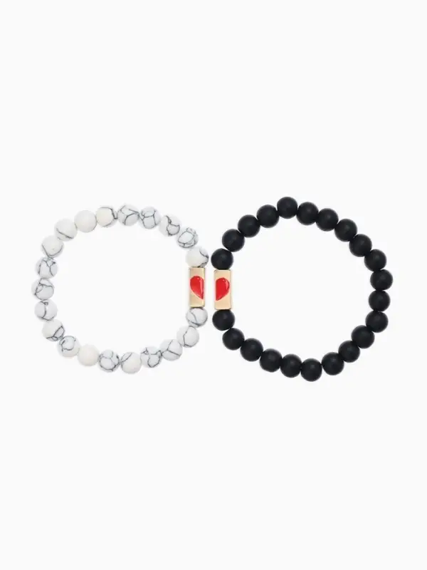 Браслеты парные из бусин &laquo;Неразлучники. Сердце&raquo;, d=6.5 см, набор 2 шт. шар №8, чёрный, белые