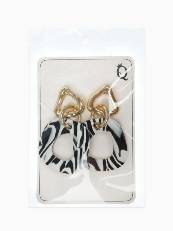 Серьги акриловые &laquo;Зебра&raquo;, цепи, чёрно-белые в золоте