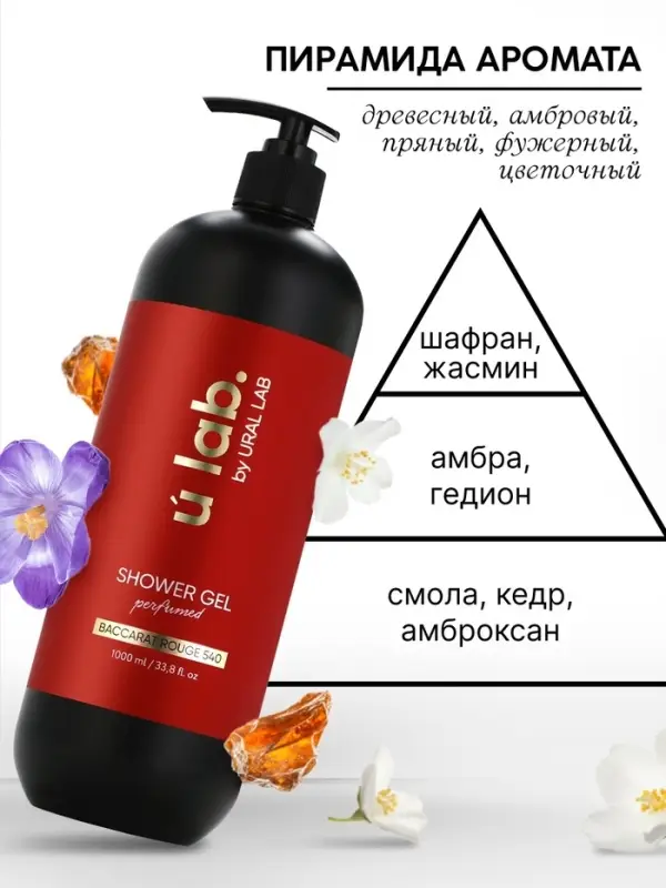 Гель для душа женский, парфюмированный Baccarat Rouge, 1000 мл, ULAB
