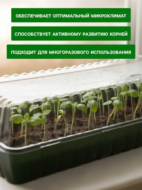 Мини - парник для рассады, 58&times;21&times;12 см, без вставок, тёмно-зелёный, пластик, Greengo