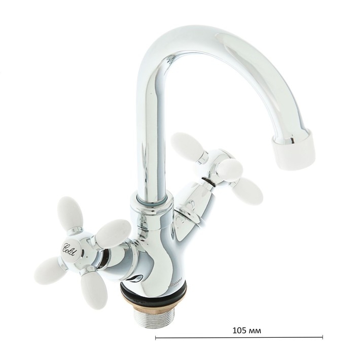 Смеситель для раковины Accoona A9482G, двухрычажный, с гайкой, белый/хром Смеситель для раковины Accoona A9482G, двухрычажный, с гайкой, белый/хром