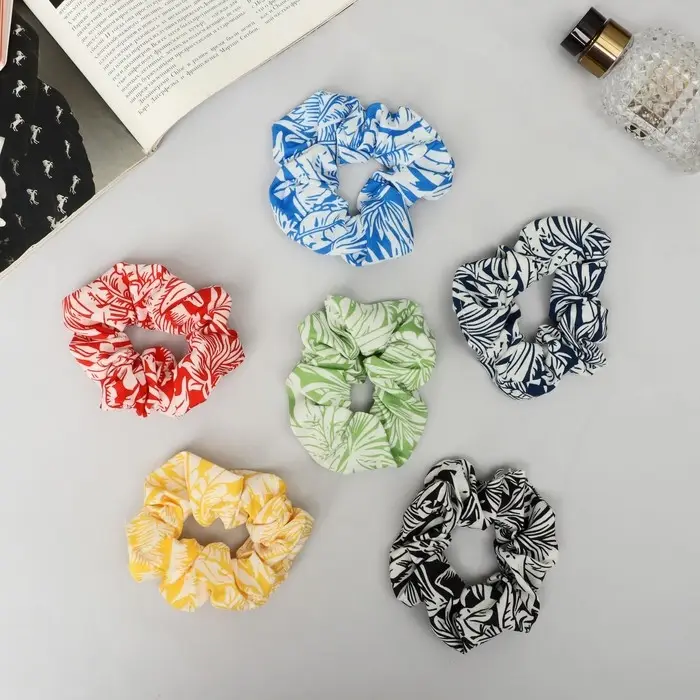 Резинка для волос "Орбита" листья принт, 10 см, микс