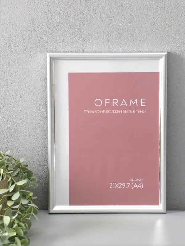 Фоторамка для фото 21х29,7 см (А4) "Oframe", пластик, серебряный, (пластиковый экран)
