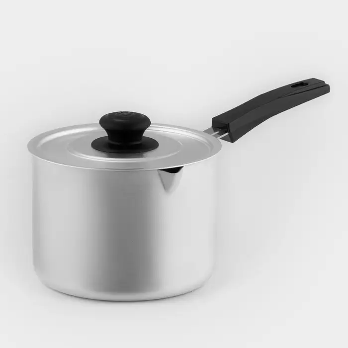 Ковш, 1 л, карбоновая ручка, с крышкой, штампованный алюминий, серебристый