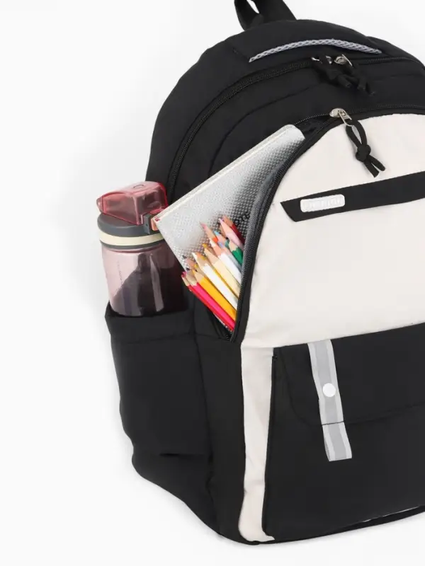 Рюкзак 31*14*44 см,2 отд.3 н/карм+пенал, Комби черный/беж