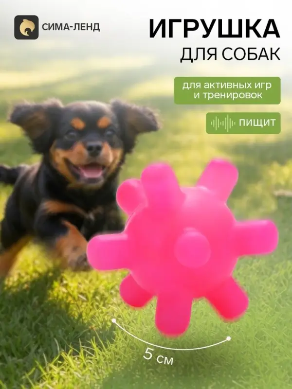 Игрушка для собак с пищалкой &laquo;Мячик, шипы&raquo;, 5 см, фуксия