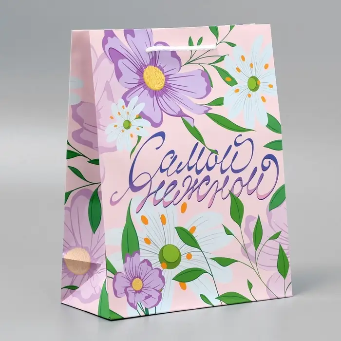 Пакет подарочный ламинированный, упаковка, «Самой нежной», MS 18 х 23 х 8 см Пакет подарочный ламинированный, упаковка, «Самой нежной», MS 18 х 23 х 8 см